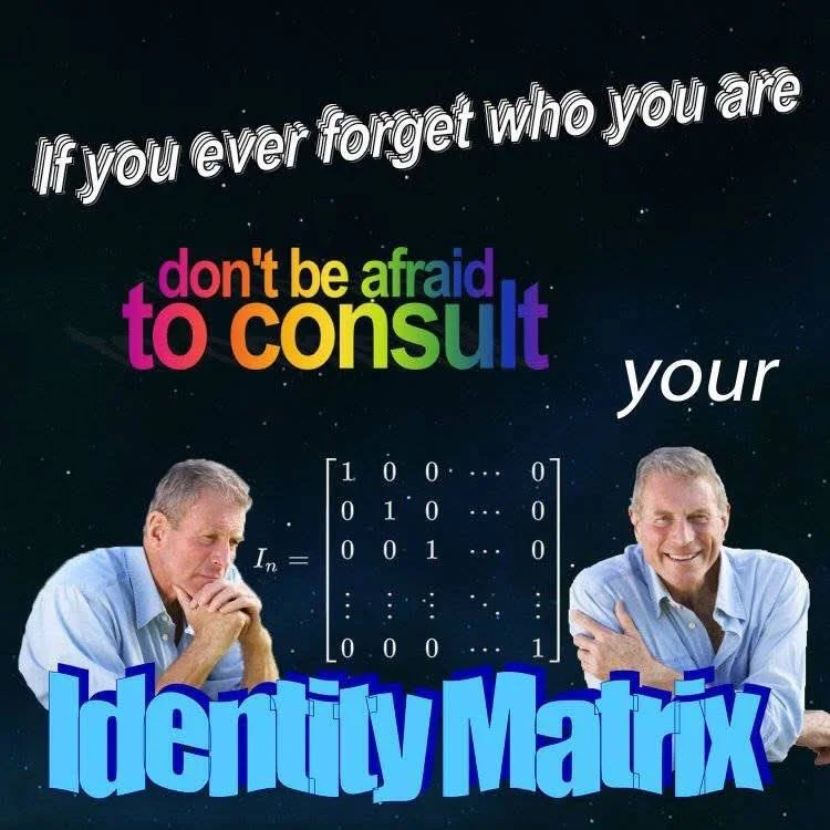 If you ever forget who you are
dont be afraid to consult
your
(Image of an Identity Matrix)
Identity Matrix